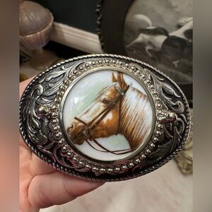 Vintage Horse Portrait Metal Belt Buckle